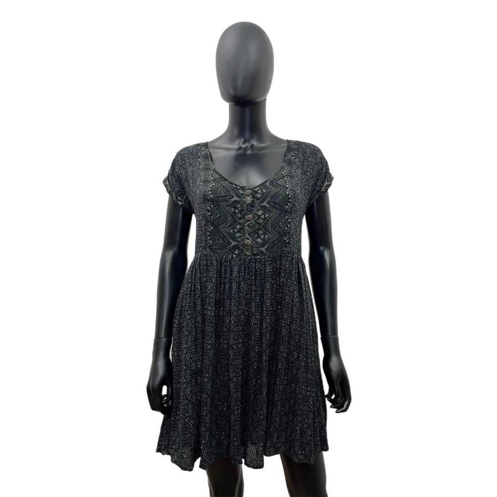Free People Black Geometric Boho Skater Dress – Size Small – 100% Rayon
